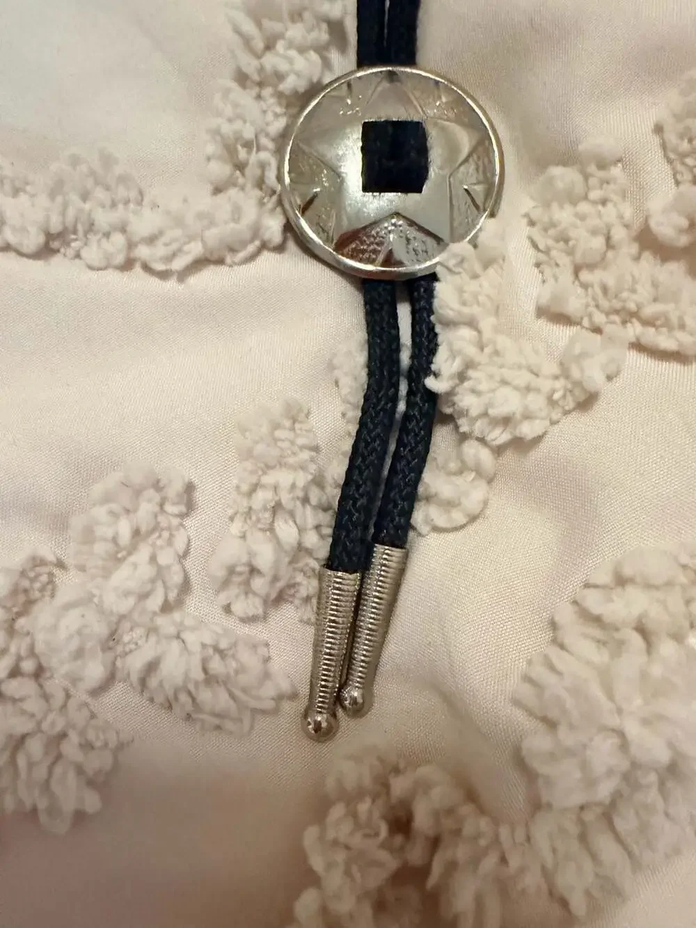 Western Texas Star Bolo Tie with Black Cord and Silver-Tone Tips